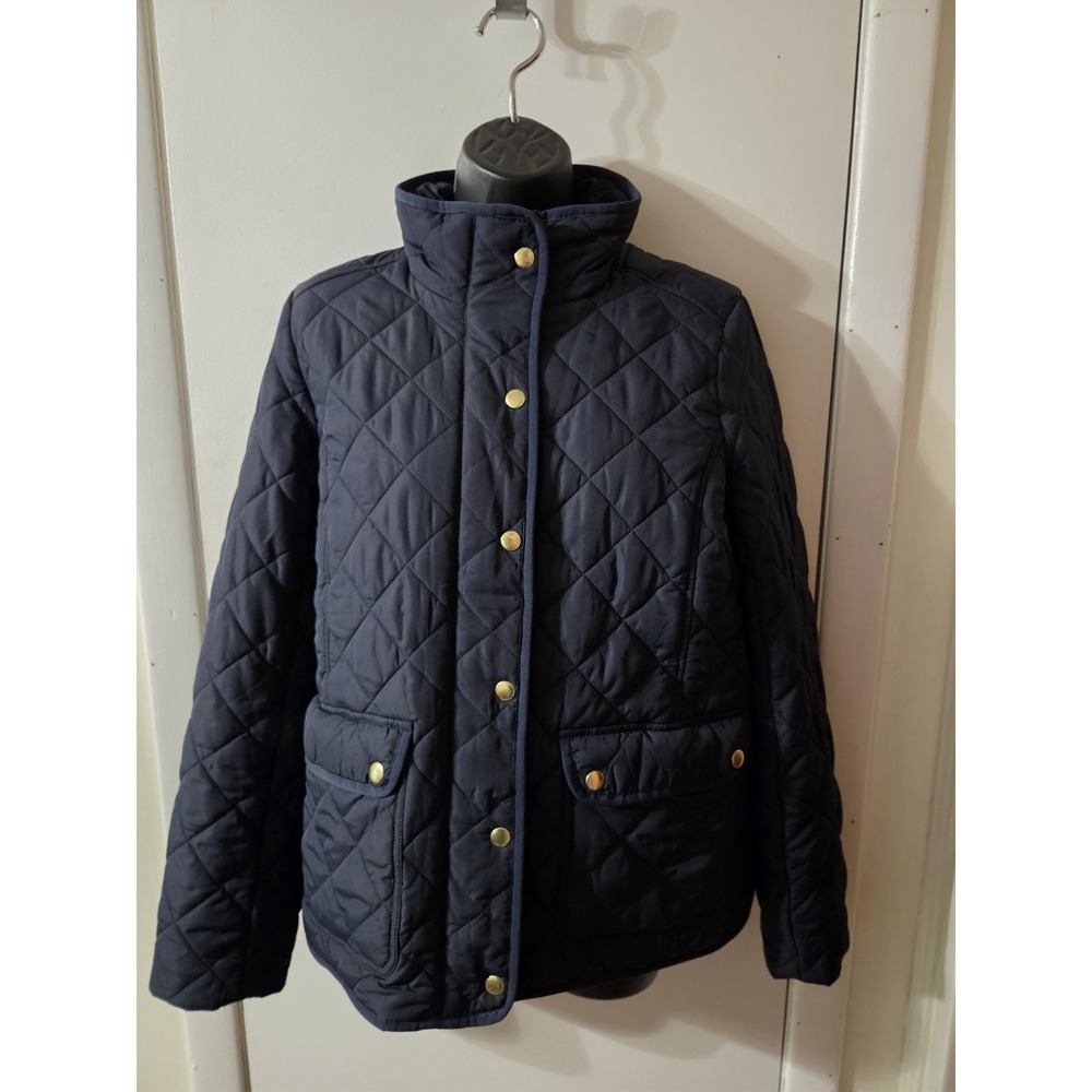 J.Crew Quilted Lady Puffer Jacket Black Quilted Gold Button PrimaLoft Size M